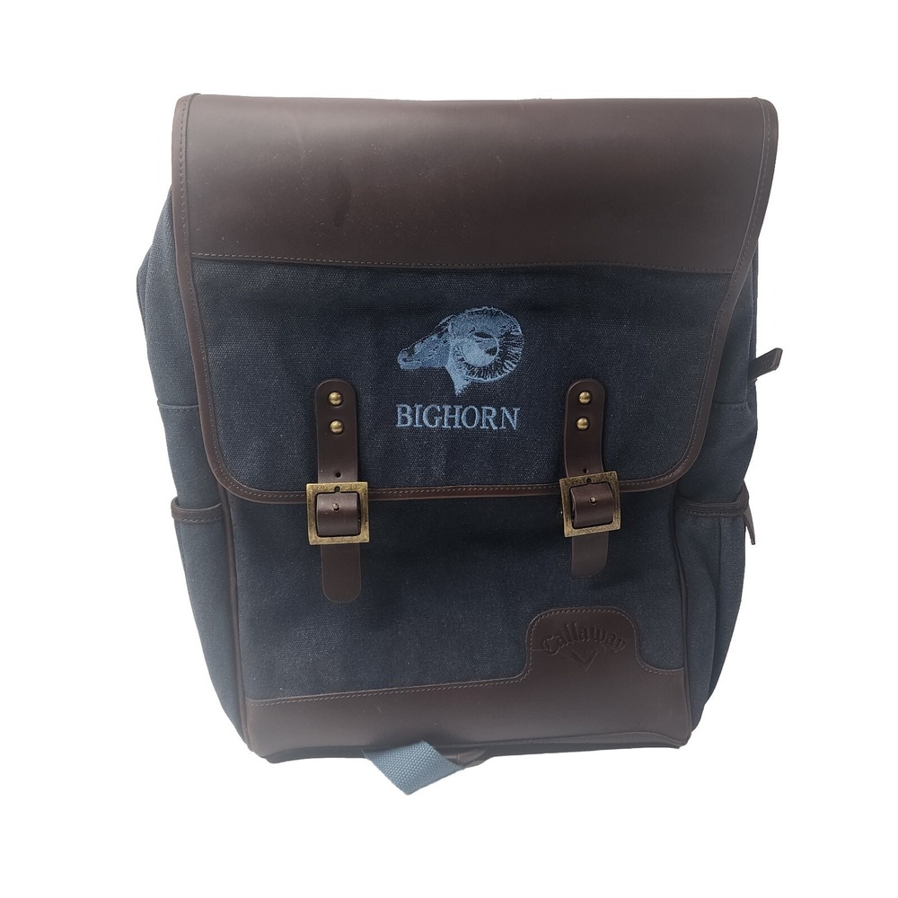 Callaway Tour Authentic Leather Canvas Backpack 5915014 Navy/Brown Design- New